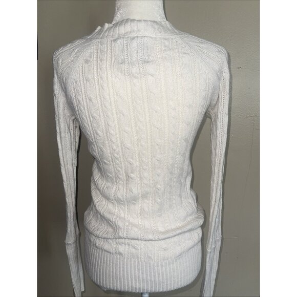 American Eagle Outfitters Womens Cable Knit V-Neck Sweater M Ivory - Picture 2 of 11